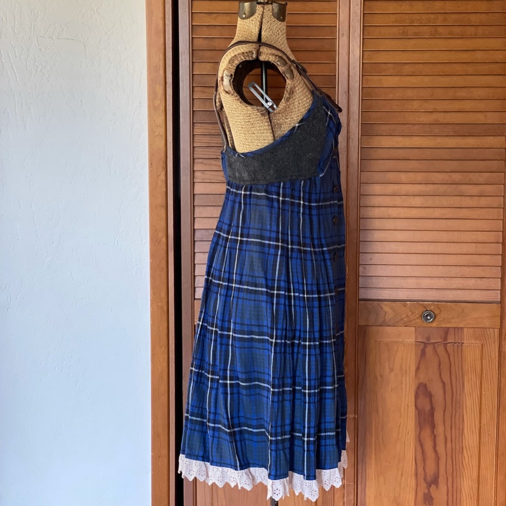 Free People | Blue Plaid Flannel Leather Strap Dress - Gem Free People | Blue Plaid Flannel Leather Strap Dress - Gem